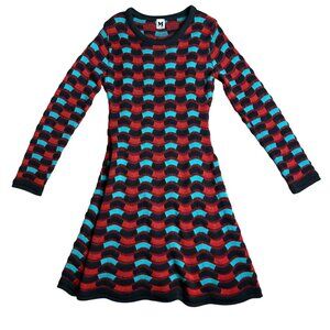 M Missoni Crochet knit cotton blend mini dress S small brick red black scallop